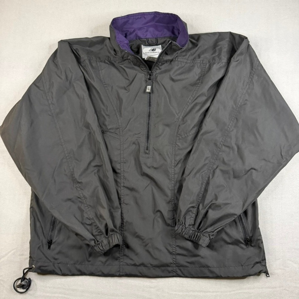 VTG 90's New Balance Mens Quarter Zip Windbreaker Jacket Black Purple Size M